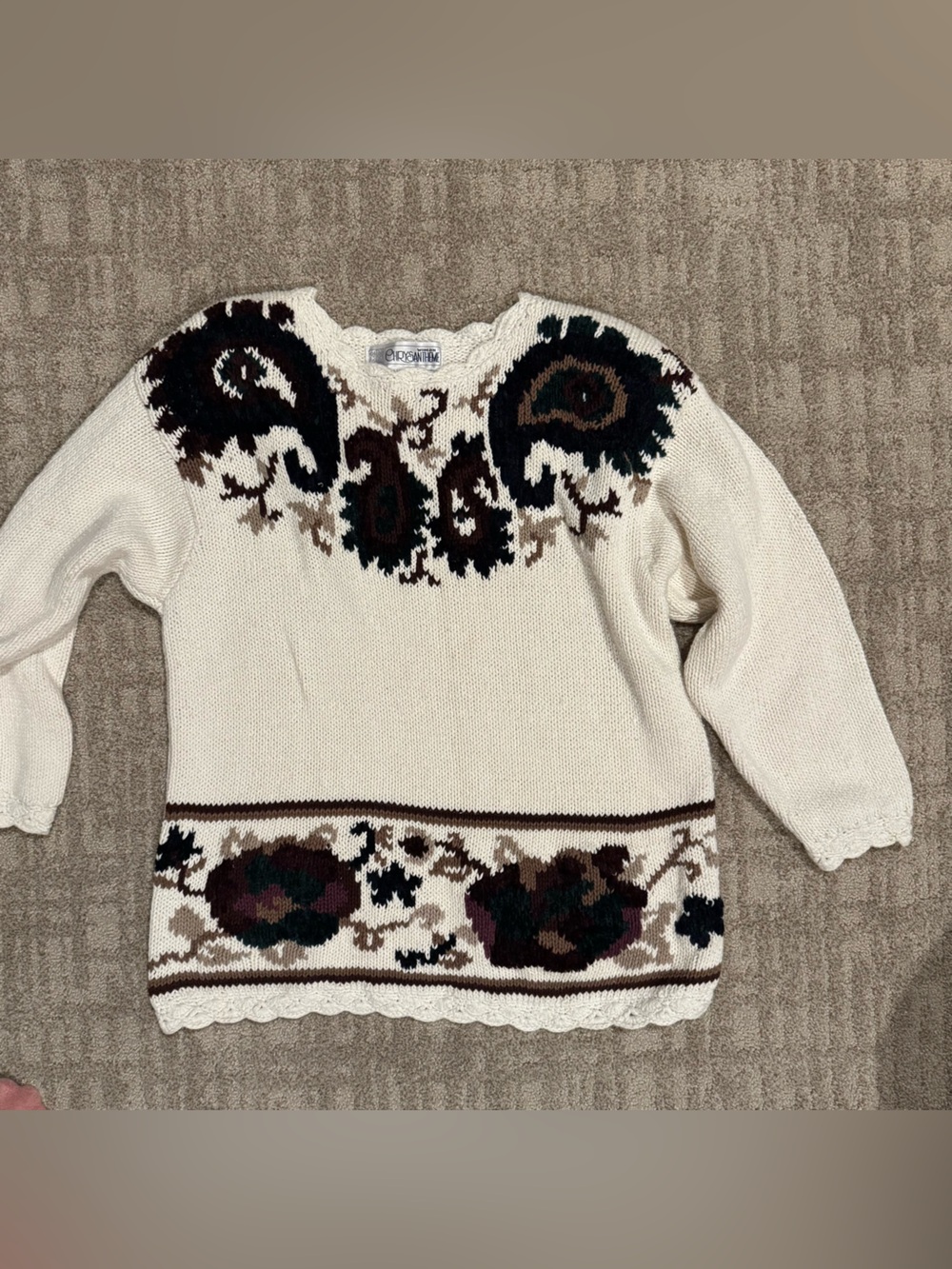 Vintage Crysantheme Women's Cream Knit Sweater Size 14/16